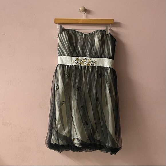 Phoebe Couture Bejeweled Tulle Overlay Strapless Formal Mini Dress NWT Size 8 - Picture 14 of 15